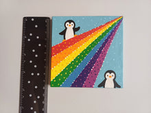 Load image into Gallery viewer, Penguin and rainbow mini painting, original
