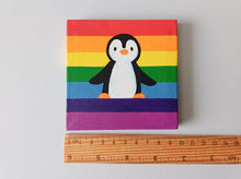 Load image into Gallery viewer, Penguin standing on a rainbow, mini painting, original
