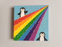 Load image into Gallery viewer, Penguin and rainbow mini painting, original
