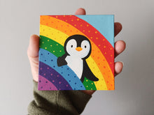 Load image into Gallery viewer, Penguin and rainbow, mini painting, original
