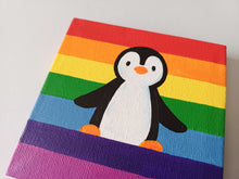 Load image into Gallery viewer, Penguin standing on a rainbow, mini painting, original
