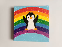 Load image into Gallery viewer, Penguin and rainbow mini painting, original
