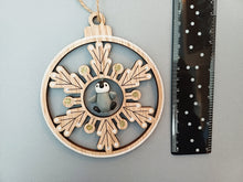Load image into Gallery viewer, Wooden snowflake and penguin

