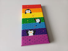 Load image into Gallery viewer, Penguins, hearts and rainbow, small painting, original
