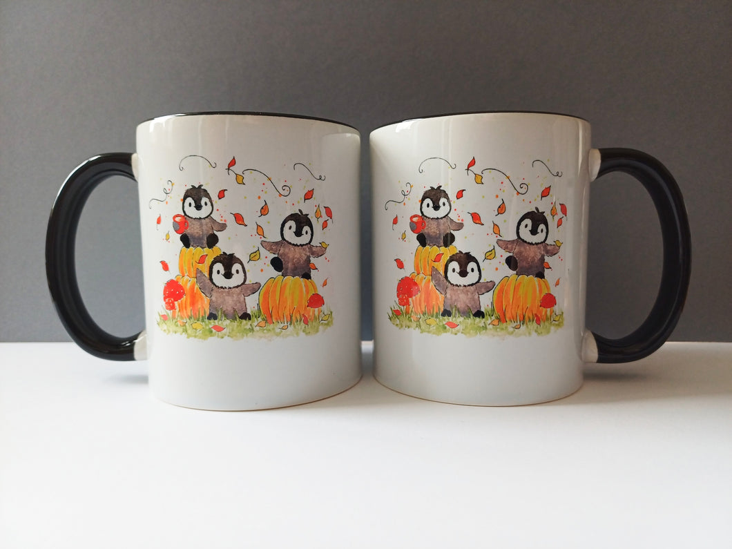 Autumn penguin chicks mug