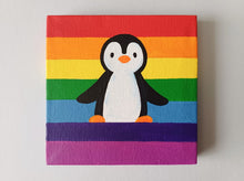 Load image into Gallery viewer, Penguin standing on a rainbow, mini painting, original
