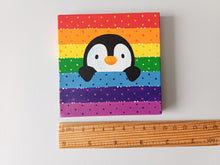 Load image into Gallery viewer, Peeking penguin, rainbow, mini painting, original
