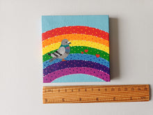 Load image into Gallery viewer, Pigeons and rainbow, mini painting, original
