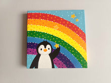 Load image into Gallery viewer, Penguin and rainbow mini painting, original
