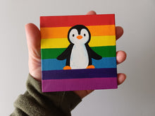Load image into Gallery viewer, Penguin standing on a rainbow, mini painting, original
