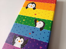 Load image into Gallery viewer, Penguins, hearts and rainbow, small painting, original
