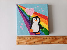 Load image into Gallery viewer, Penguin, rainbow and balloon mini painting, original
