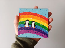 Load image into Gallery viewer, Little penguins on the rainbow, mini painting, original
