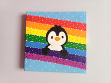 Load image into Gallery viewer, Penguin and rainbow mini painting, original
