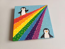 Load image into Gallery viewer, Penguin and rainbow mini painting, original
