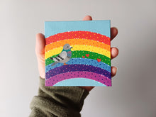 Load image into Gallery viewer, Pigeons and rainbow, mini painting, original

