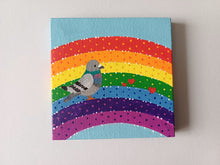 Load image into Gallery viewer, Pigeons and rainbow, mini painting, original
