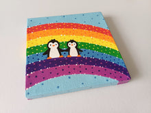 Load image into Gallery viewer, Little penguins on the rainbow, mini painting, original
