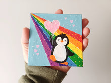 Load image into Gallery viewer, Penguin, rainbow and balloon mini painting, original
