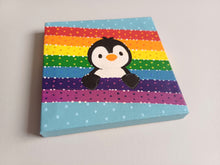 Load image into Gallery viewer, Penguin and rainbow mini painting, original
