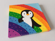 Load image into Gallery viewer, Penguin and rainbow, mini painting, original
