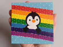 Load image into Gallery viewer, Penguin and rainbow mini painting, original
