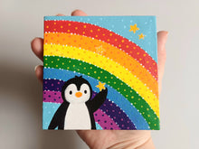 Load image into Gallery viewer, Penguin and rainbow mini painting, original
