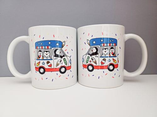 Ice cream truck with penguins mug