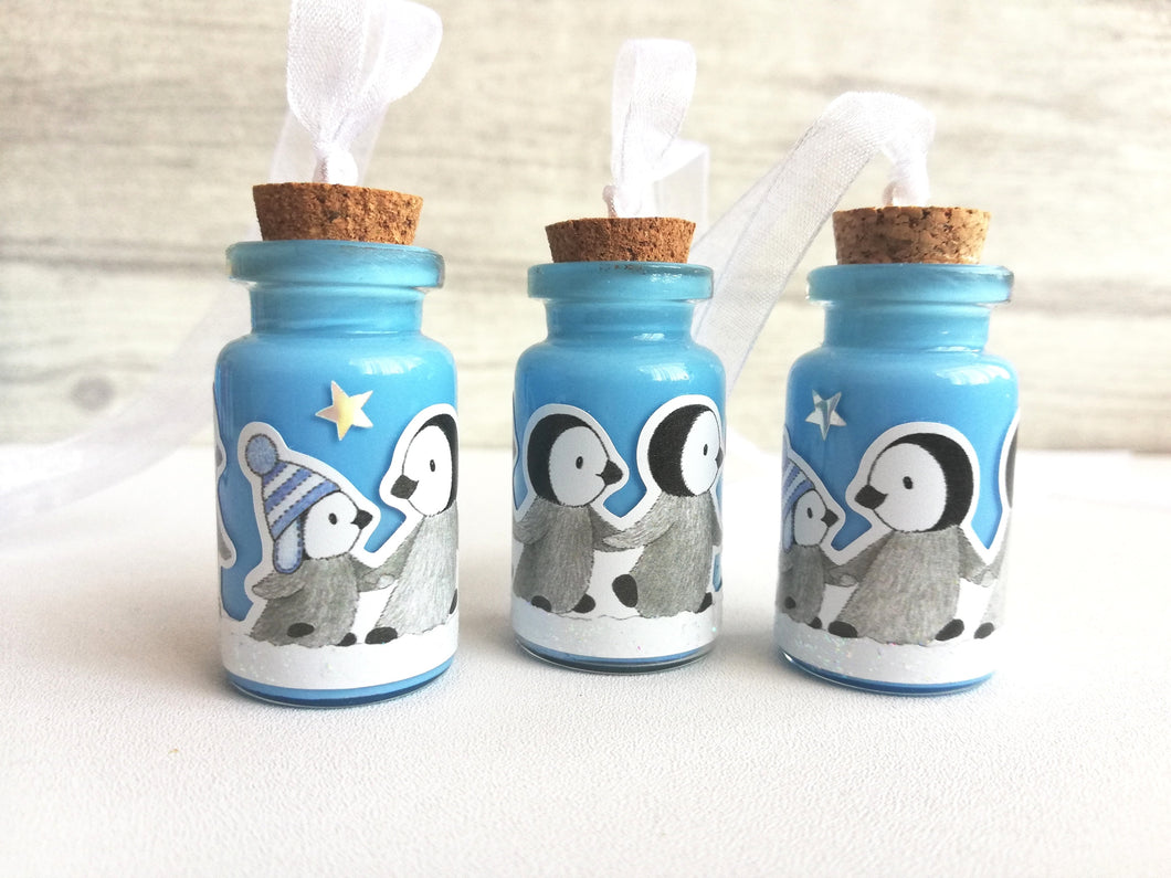 Blue Christmas penguin bottles