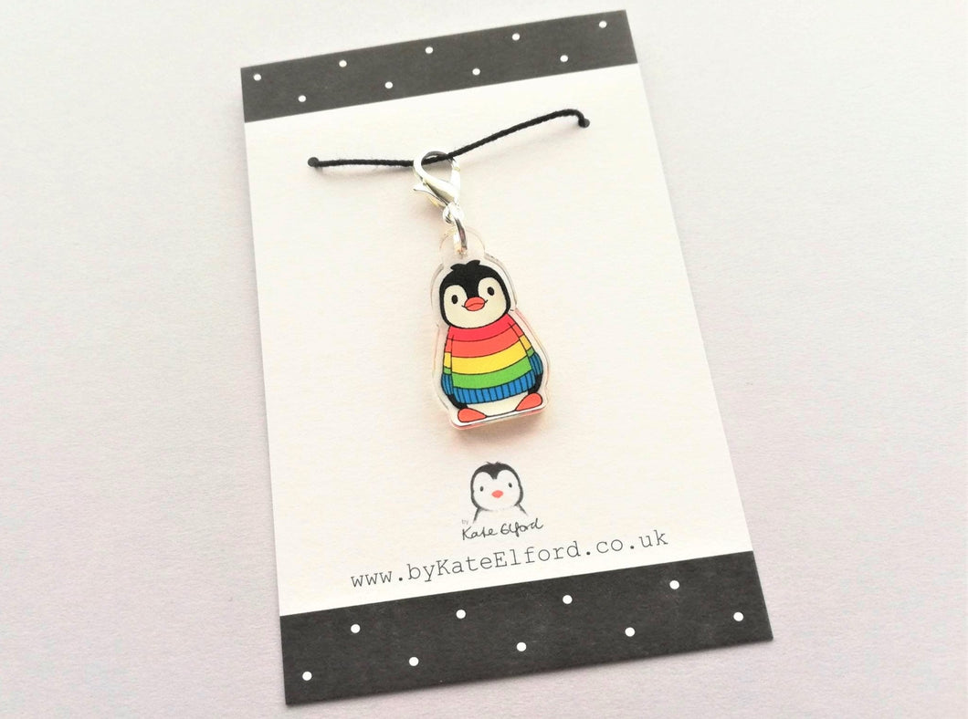 Rainbow penguin stitch marker