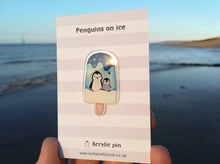 Load image into Gallery viewer, Recycled acrylic ice lolly penguin pin
