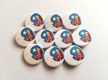 Load image into Gallery viewer, Lots of small hedgehog button badges. Hedgehog is sat on a toadstool giving the moon a star
