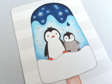 Load image into Gallery viewer, Penguin and chick cute ice lolly postcard
