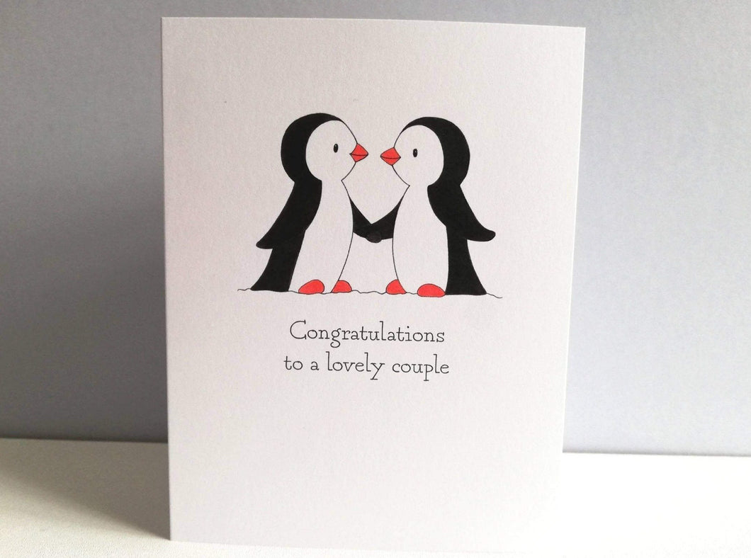 Penguin congratulations card, lovely couple, gay wedding card, engagement, same sex, happy couple, penguins