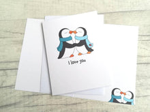 Load image into Gallery viewer, Cute kissing penguins, I love you card
