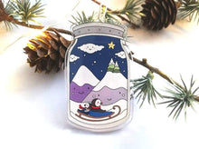 Load image into Gallery viewer, Recycled acrylic Christmas sledging penguins Christmas hanger
