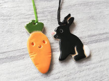 Load image into Gallery viewer, Cute rabbit and happy carrot pottery Easter tree ornaments
