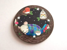 Load image into Gallery viewer, Cute mouse coaster, it is night time and the mouse and robin are asleep in a tree
