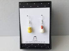 Load image into Gallery viewer, Chicken and chick handmade ceramic earrings, Easter gift, cute hen
