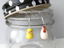Load image into Gallery viewer, Chicken and chick, mother hen earrings
