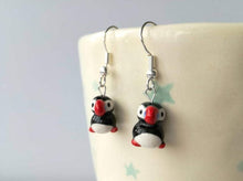 Load image into Gallery viewer, Puffin earrings, miniature puffins, tiny puffins, mini ceramic puffin gift
