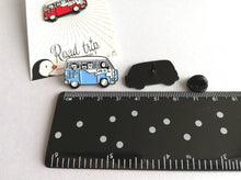 Load image into Gallery viewer, Penguins in a campervan enamel pin, Wilf the penguin road trip
