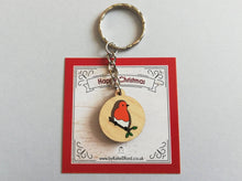 Load image into Gallery viewer, Happy Christmas wooden robin keyring
