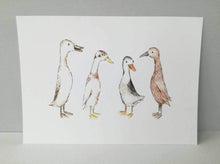 Load image into Gallery viewer, Cute Indian runner duck print. Four ducks in a row
