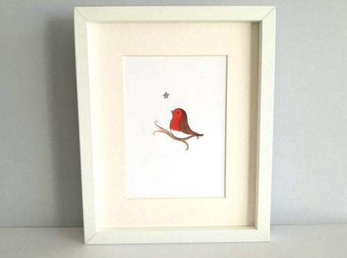 Robin print, unframed robin picture, memory robin and silver star, 'With you' memorial