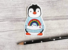 Load image into Gallery viewer, Vinyl penguin rainbow decal
