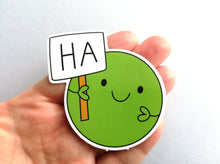 Load image into Gallery viewer, Ha pea, a happy pea vinyl sticker, part of the pea of positivity family
