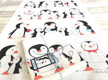 Load image into Gallery viewer, Kitchen penguin tea towel, 100% cotton, chef, baking, washing up and aprons
