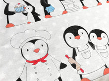Load image into Gallery viewer, Penguin and chef and rolling pin and aprons penguins tea towel
