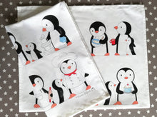 Load image into Gallery viewer, Cute kitchen penguin tea towel made in the UK
